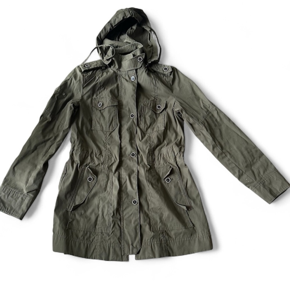 Cole Haan Olive Green Utility Anorak Size 4 Military w/ detachable Hood EUC